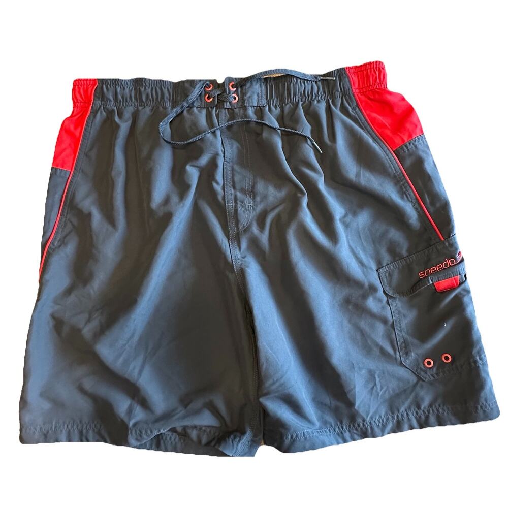 Speedo Swim Trunks Mens Large Black Red Drawstring Shorts Pocket Liner‎ - XXL